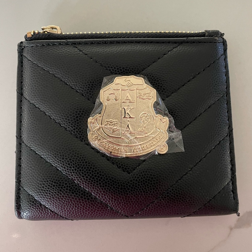 SOLD- Black Quilted AKA Wallet - black and gold